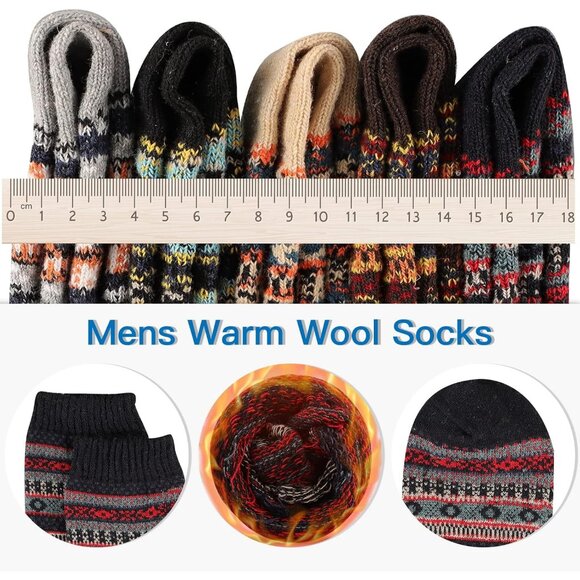 Men's Winter Wool Socks Thermal Warm Soft Crew Socks (5 Pairs) - Picture 6 of 7